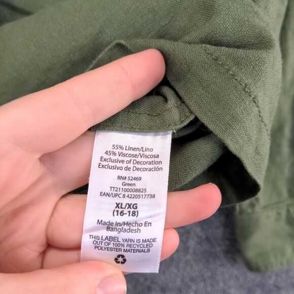 Time And Tru Button Up Linen Jacket Womens XL Long Sleeve Green Chest Pockets - Picture 11 of 14